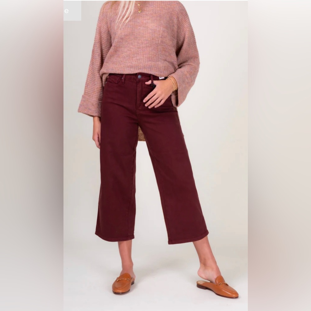Judy Blue‎ Jeans Women's 3/26 Burgundy Wide Leg High Rise Stretch Garment Dyed - Picture 3 of 14